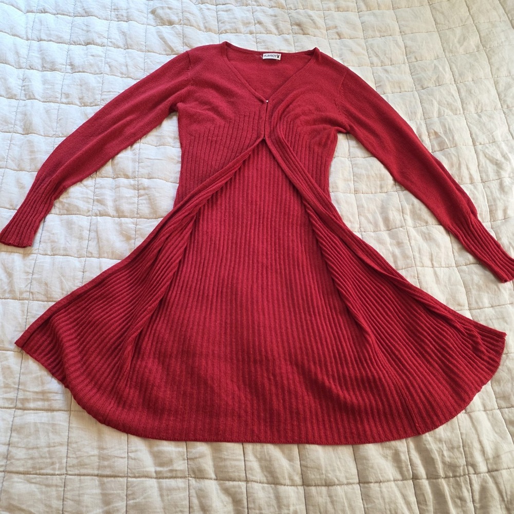Y2K Playboy Red Long Cardigan Sweater‎ Top Women's Size Small/medium